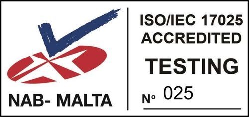 NAB Malta accreditation mark: ISO/IEC 17025:2017 accredited testing laboratory, number 025